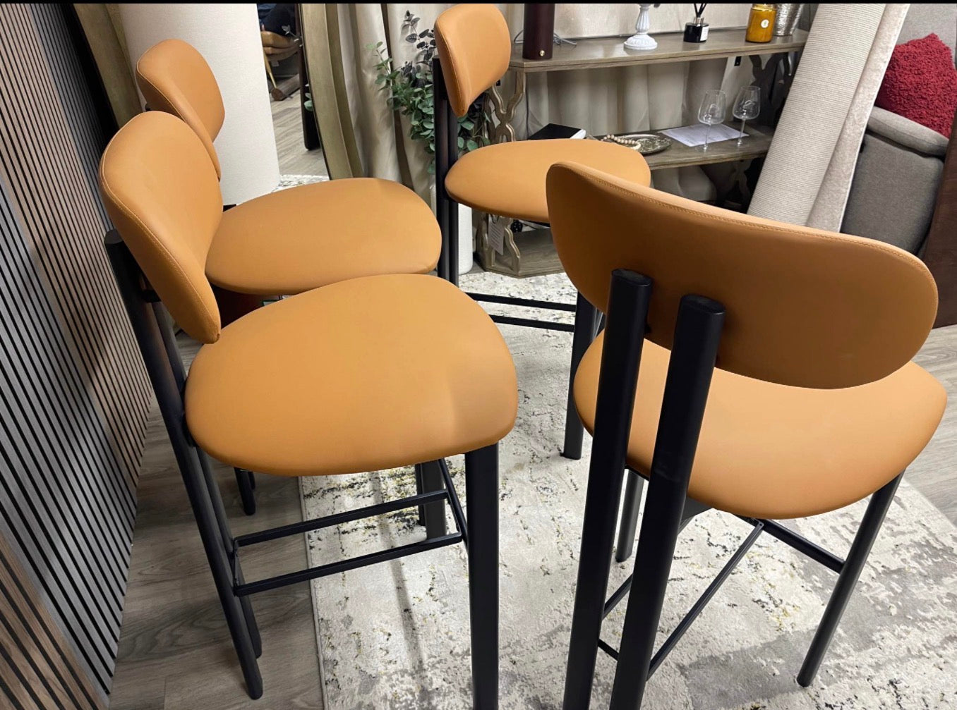 Tan Faux Leather Barstools x4