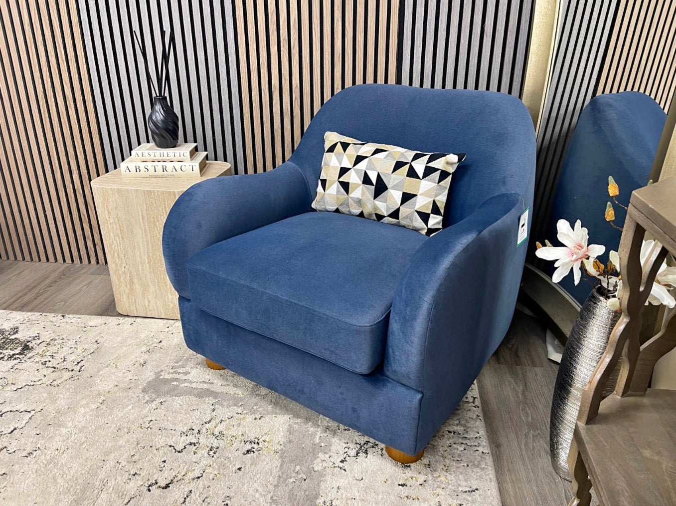 Mohair Ocean Blue Accent Chair