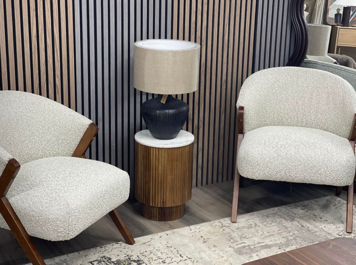 Set Of 2 Kira Speckled Stone Boucle Accent Chairs