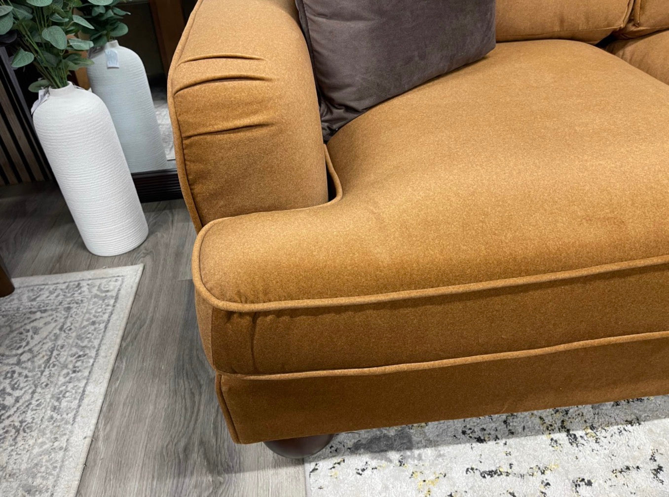 Nola Caramel Mohair Velvet Right Hand Chaise Sofa