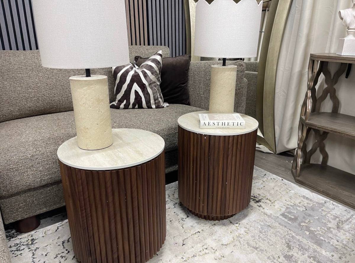Set Of 2 Bedside Tables With Stone Top
