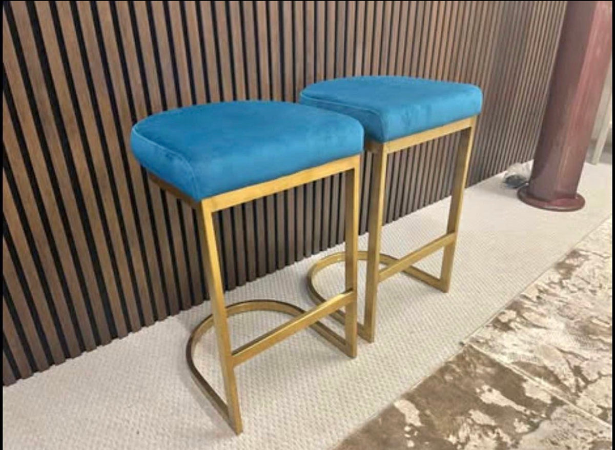 Teal Velvet Kitchen Stools x2