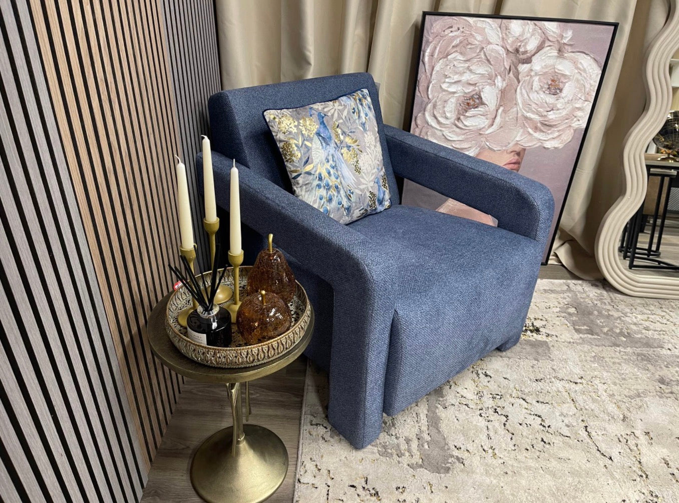 Navy Boucle Accent Chair