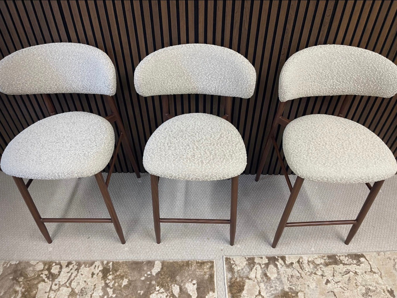 Halston Speckled Stone Boucle Kitchen Stools X3