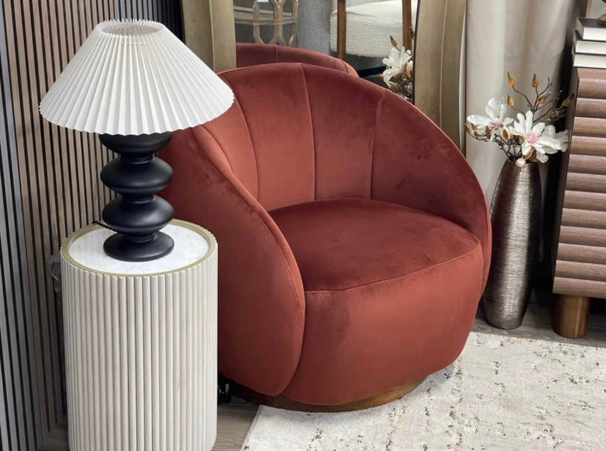 Burgundy Velvet Swivel Armchair