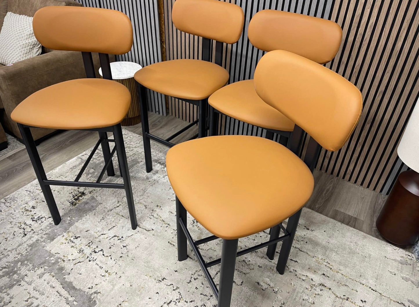 Tan Faux Leather Barstools x4