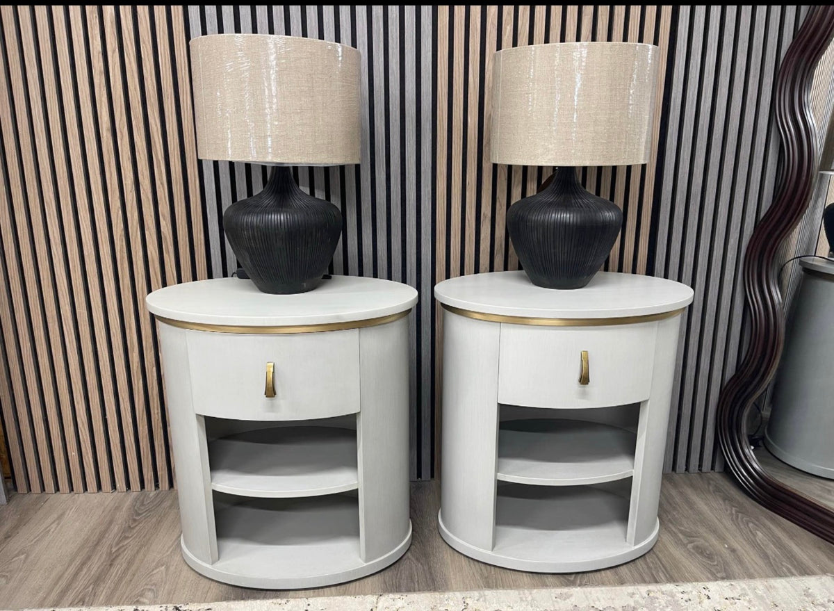 Set Of 2 Light Grey Nova Oval Bedside Tables