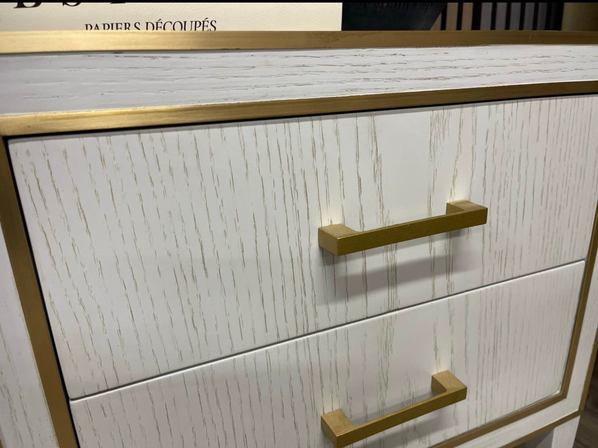 Emma Light Grey Bedside Table With Brass Inlay x2