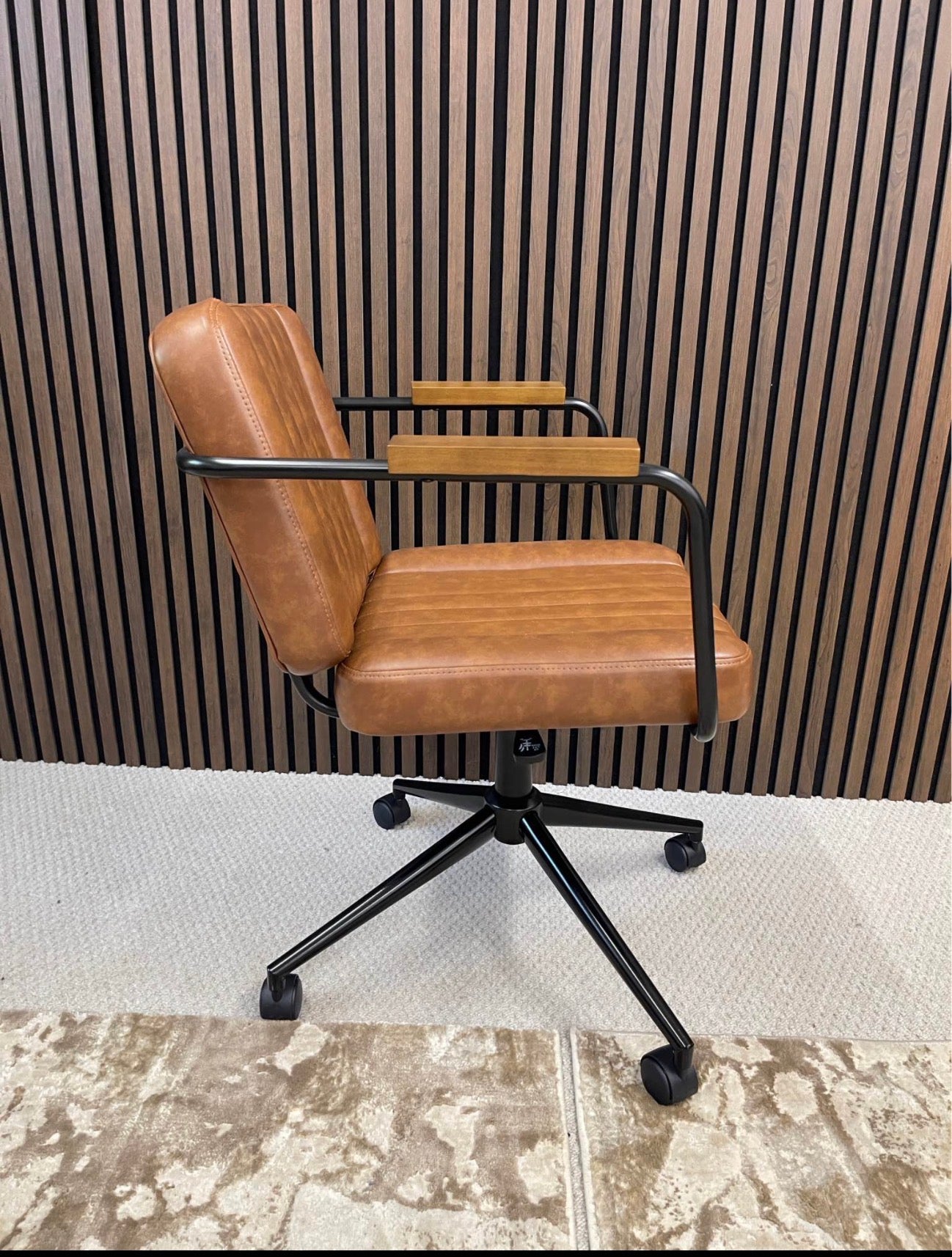 Vintage Tan Faux Leather Office Chair