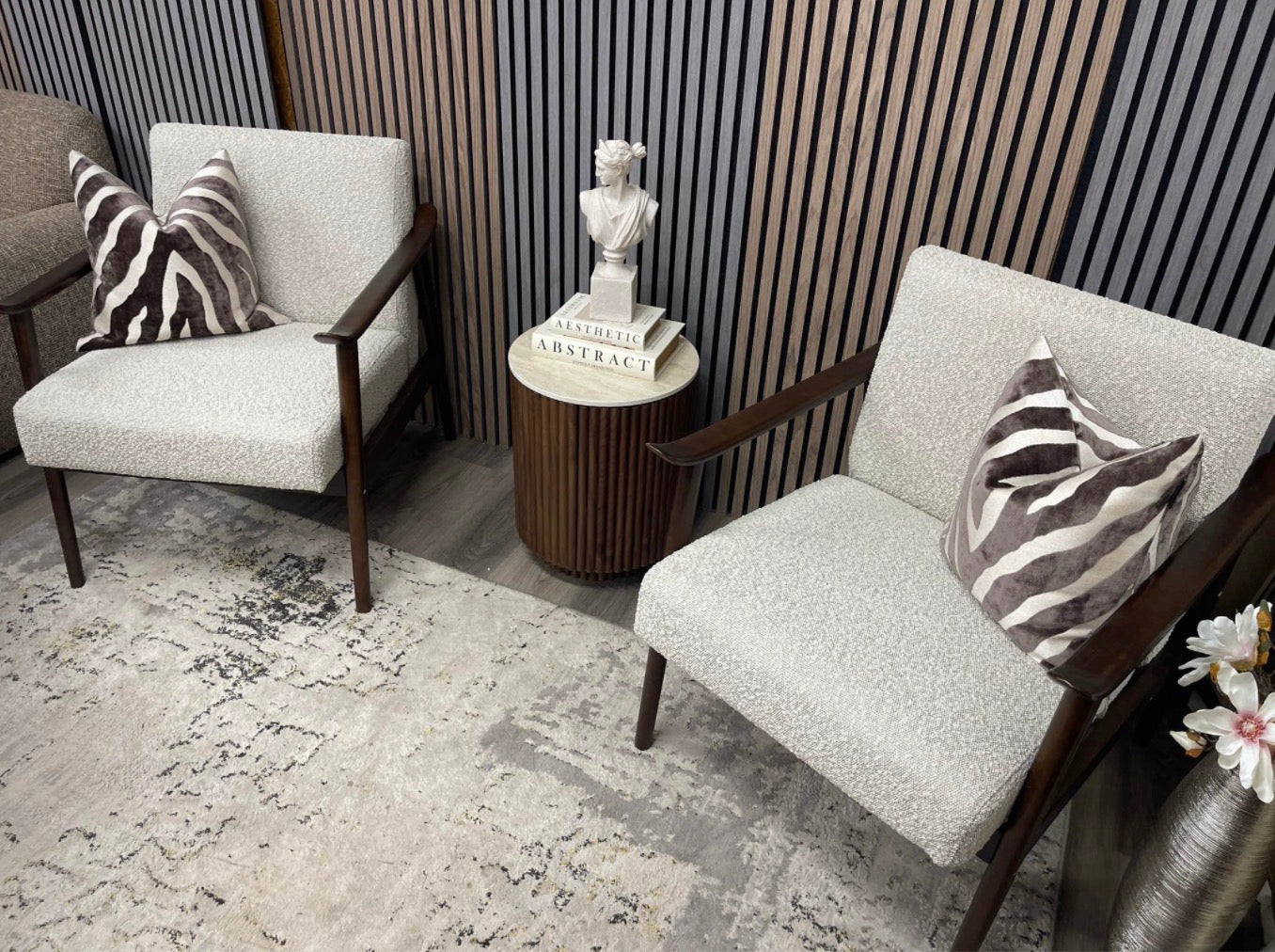 Set Of 2 Lola Speckled Stone Boucle Accent Chairs