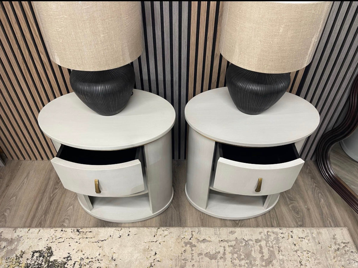 Set Of 2 Light Grey Nova Oval Bedside Tables