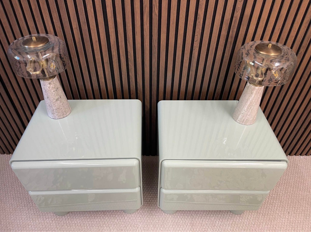 Set Of 2 High Gloss Blue Bedside Tables