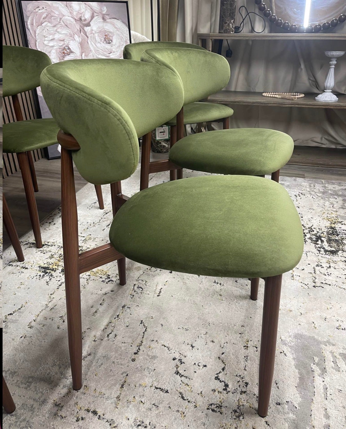 Cult Furniture Halston Olive Green Velvet Dining Chairs x6