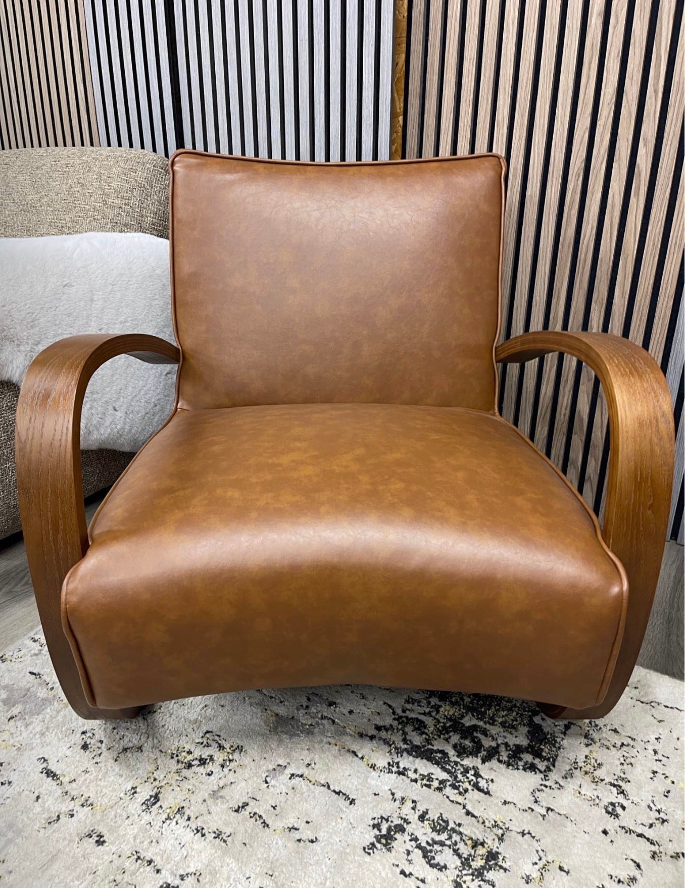 Set Of 2 Vintage Tan Faux Leather Accent Chairs