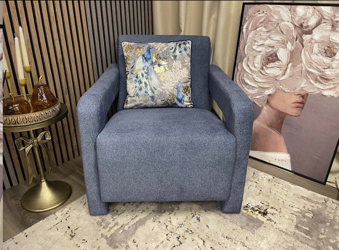 Navy Boucle Accent Chair