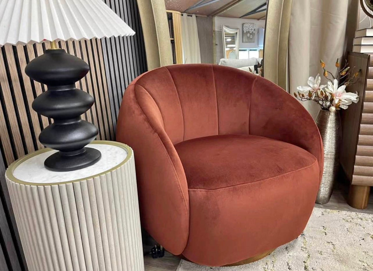 Burgundy Velvet Swivel Armchair