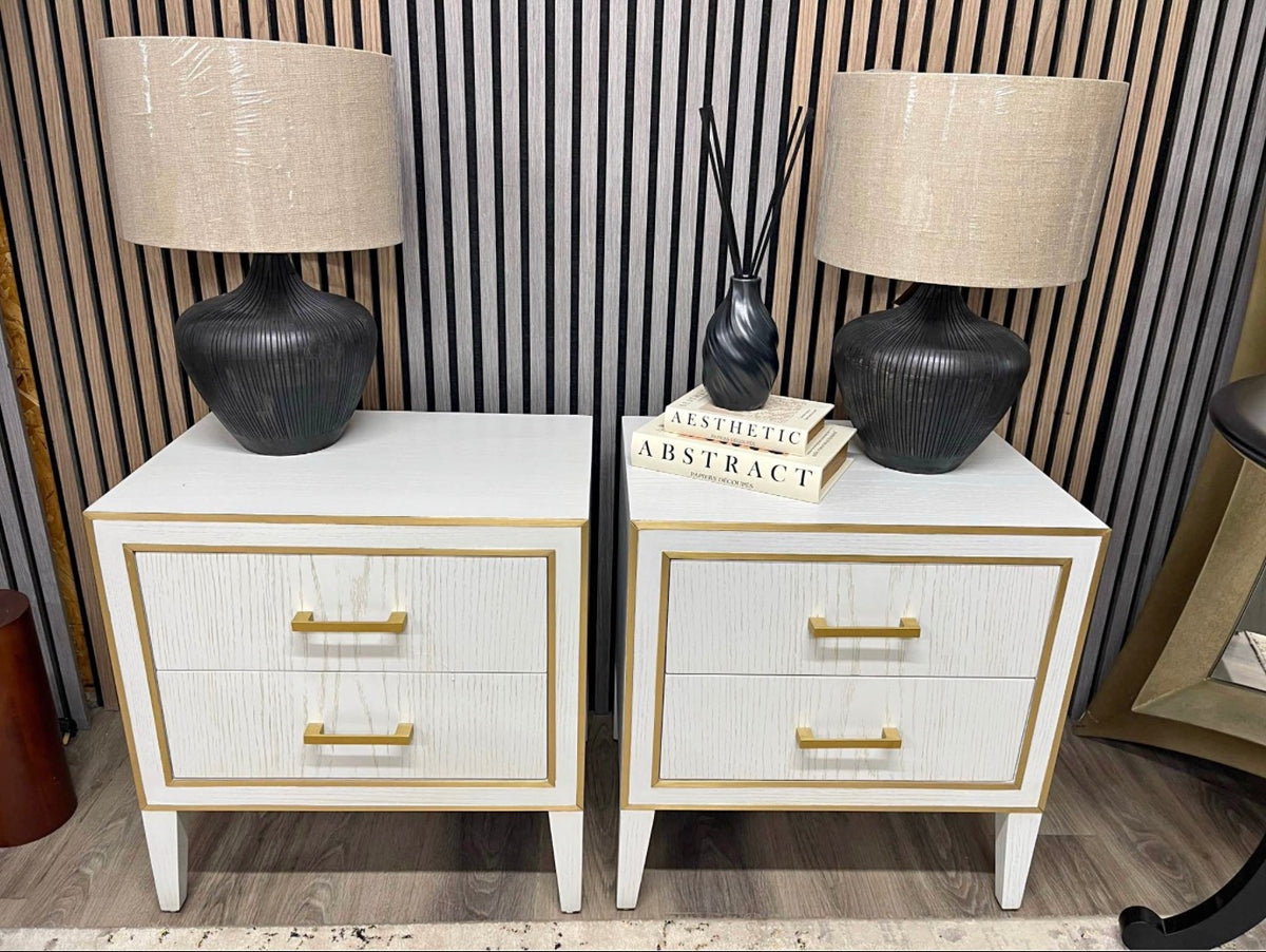Emma Light Grey Bedside Table With Brass Inlay x2