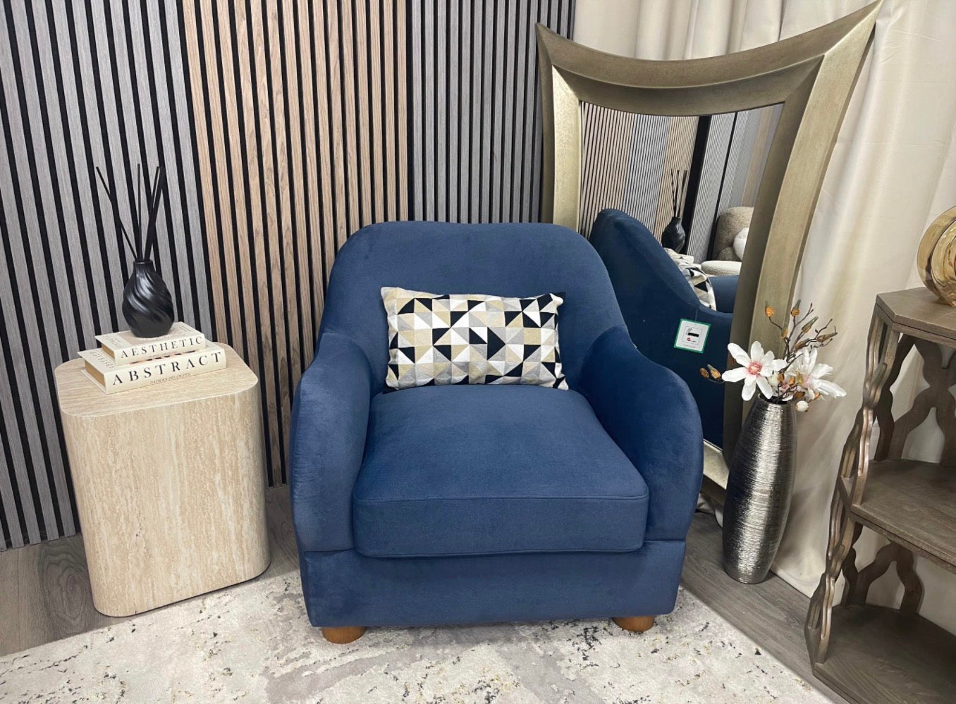 Mohair Ocean Blue Accent Chair
