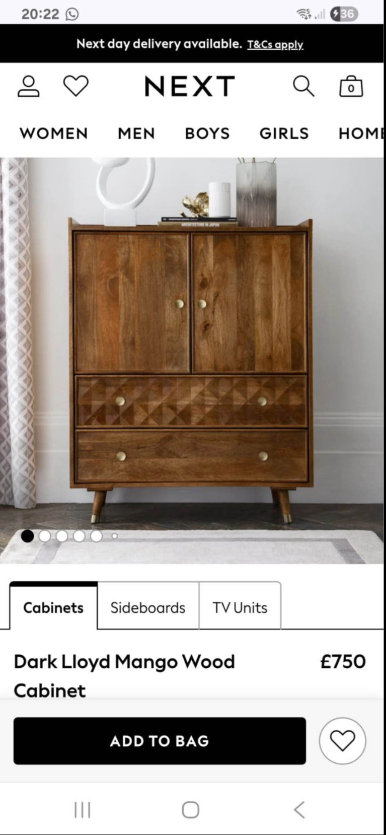 Next Mango Wood Cabinet