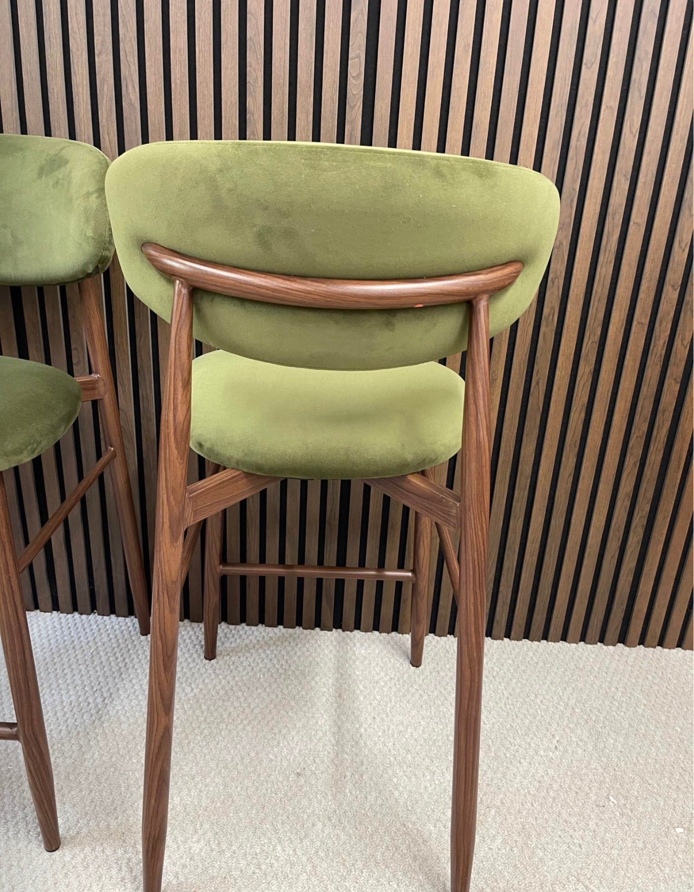 Halston Olive Green Velvet Kitchen Stools x3