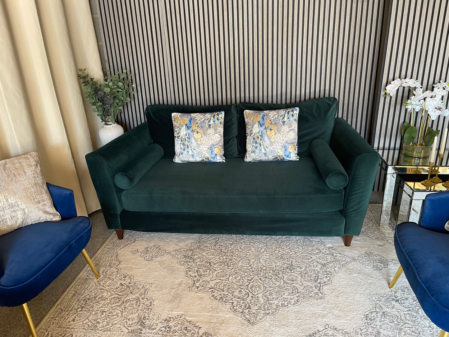 Green velvet sofa