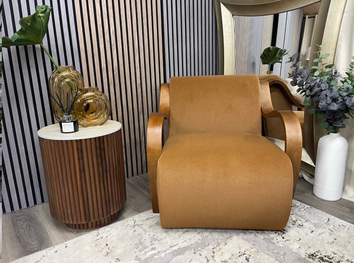 Caramel Mohair Velvet Armchair