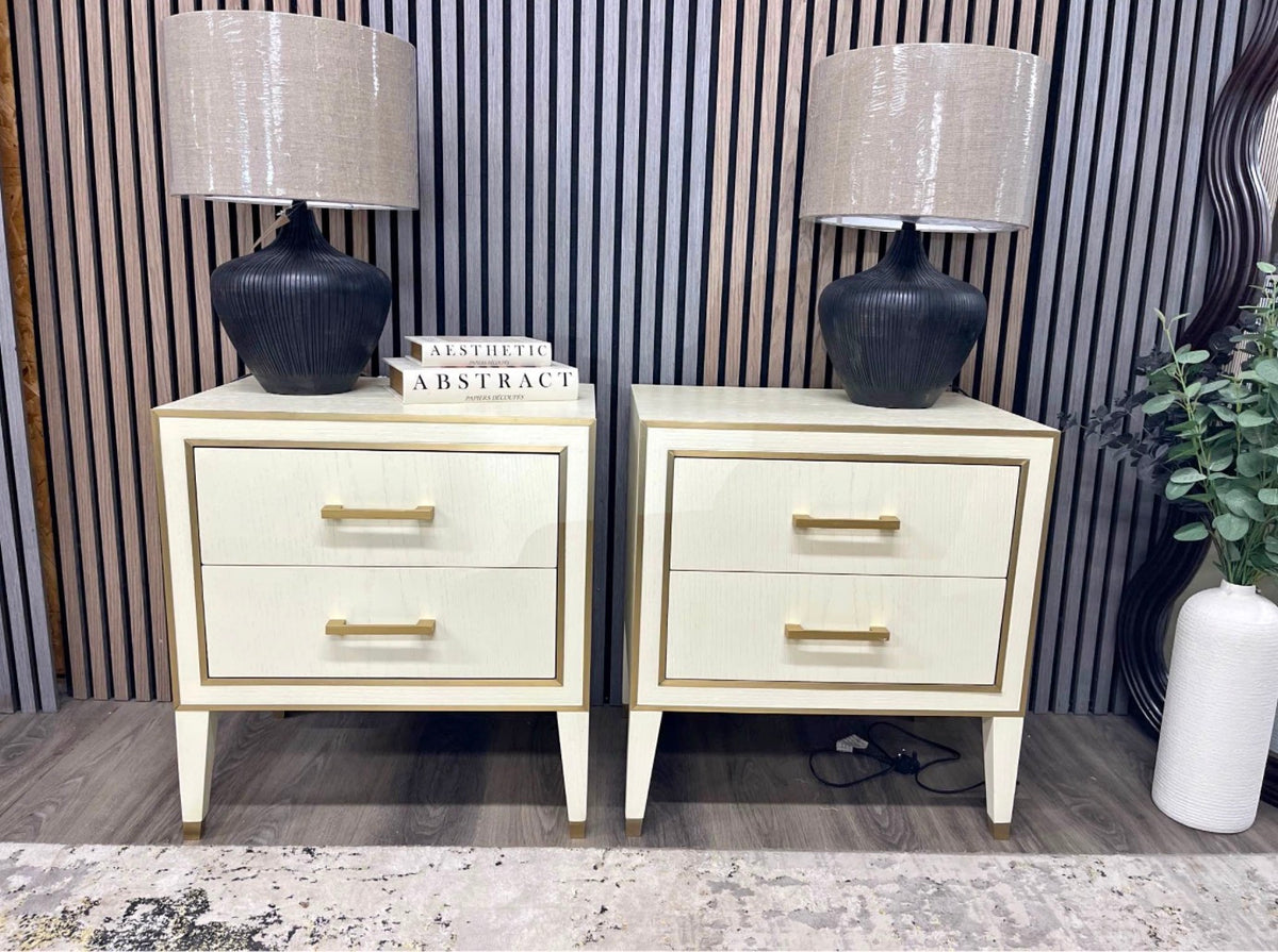 Set Of 2 Emma Cream And Brass Bedside Tables