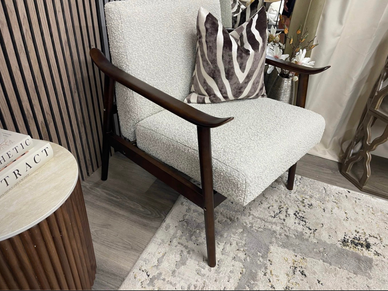 Set Of 2 Lola Speckled Stone Boucle Accent Chairs