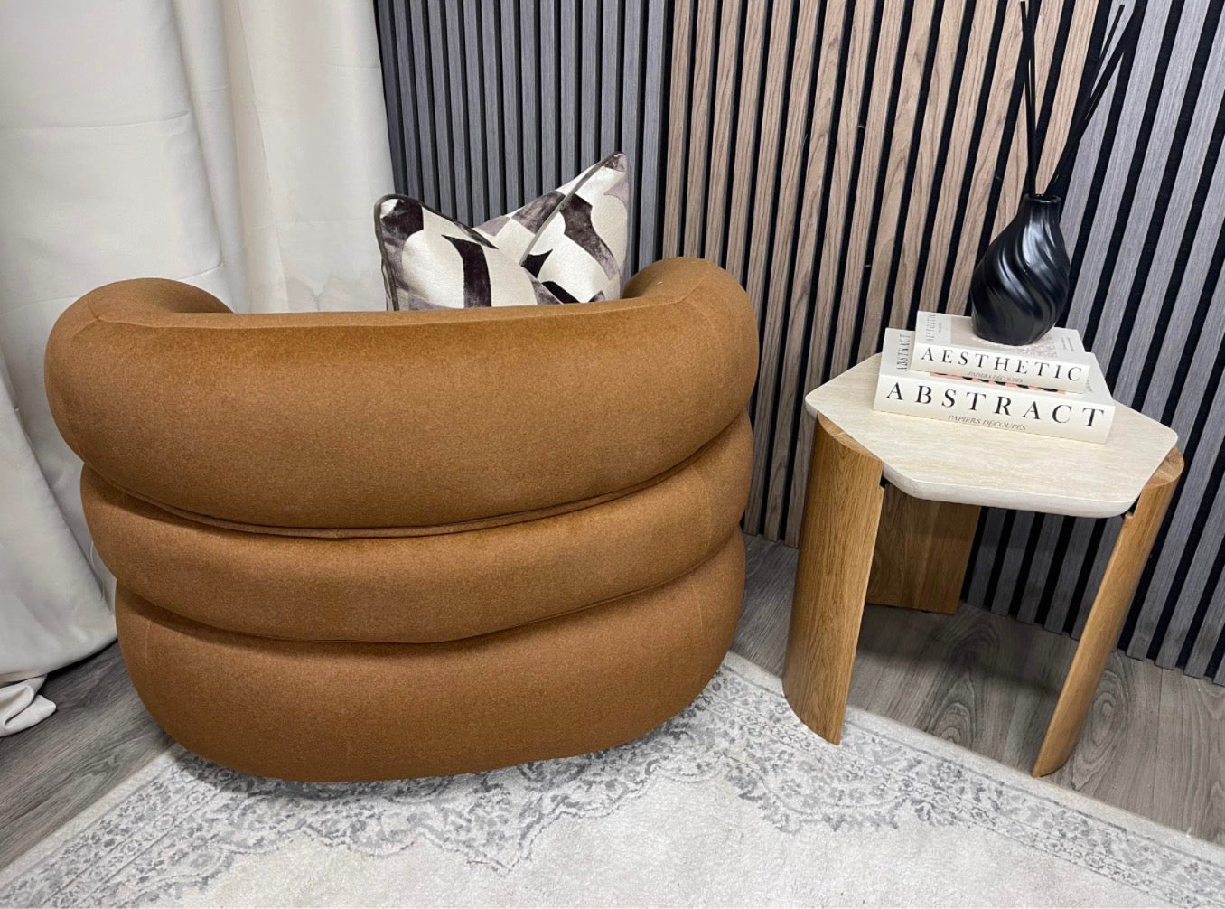 Caramel Brown Velvet Swivel Accent Chair