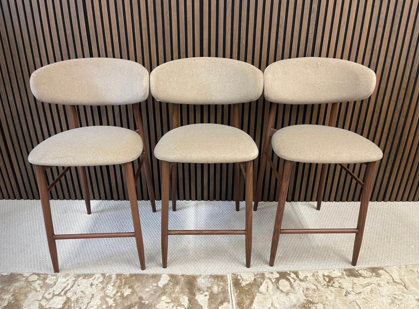 Halston Mohair Velvet Latte Kitchen Stools x3