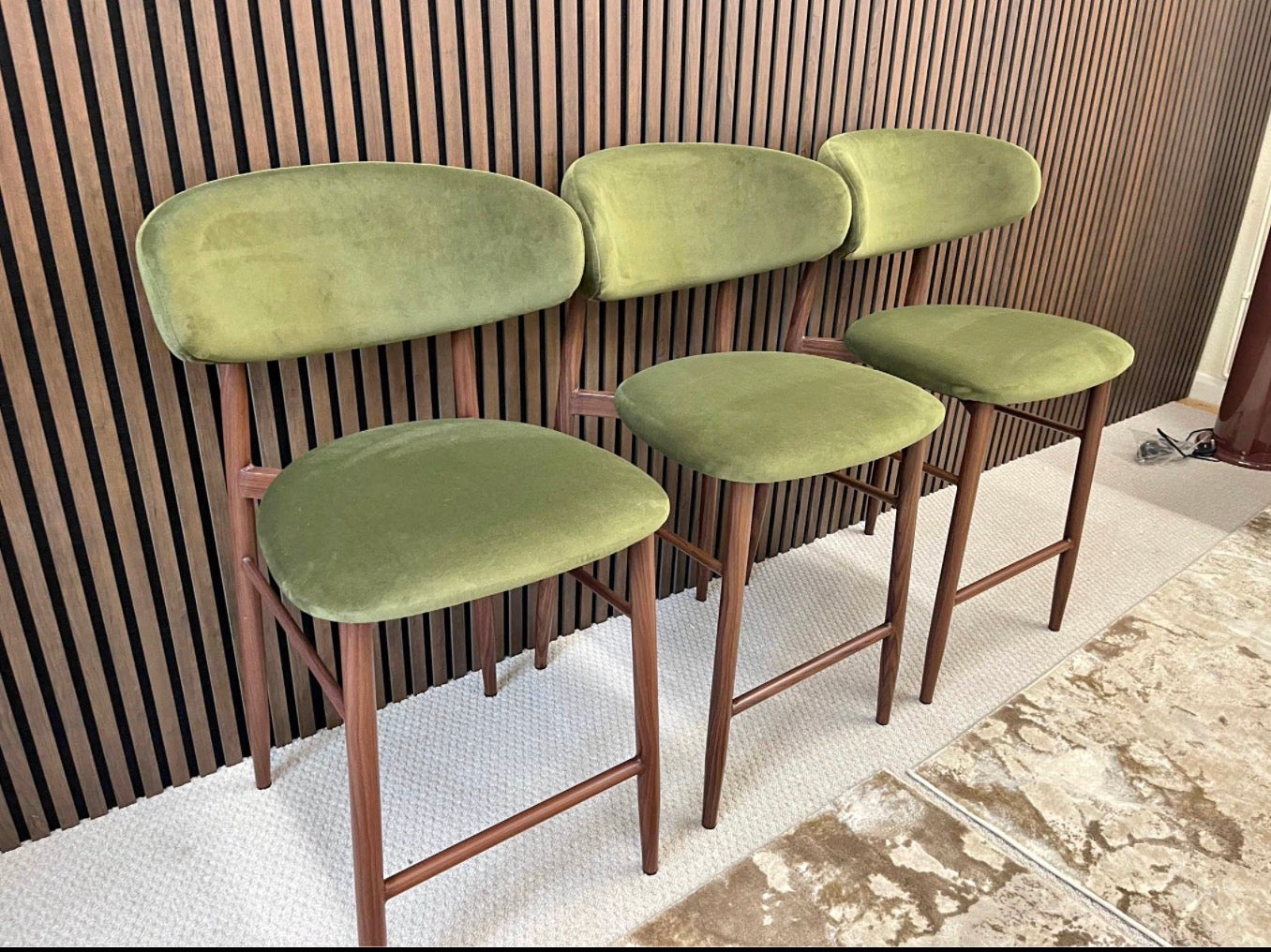 Halston Olive Green Velvet Kitchen Stools x3