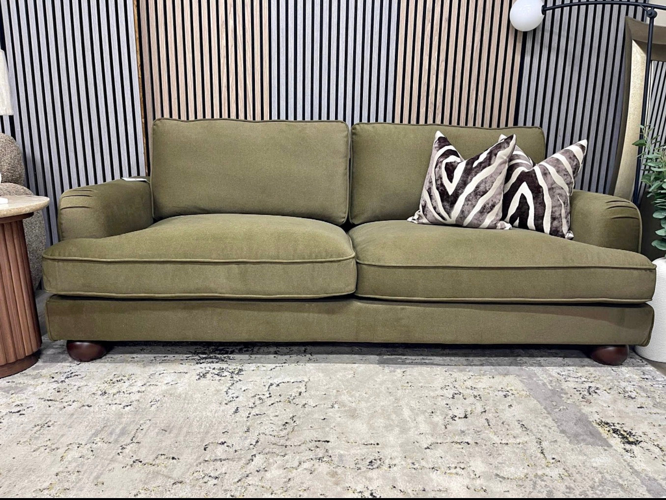 Moss Green Mohair Velvet 3 Seater Sofa