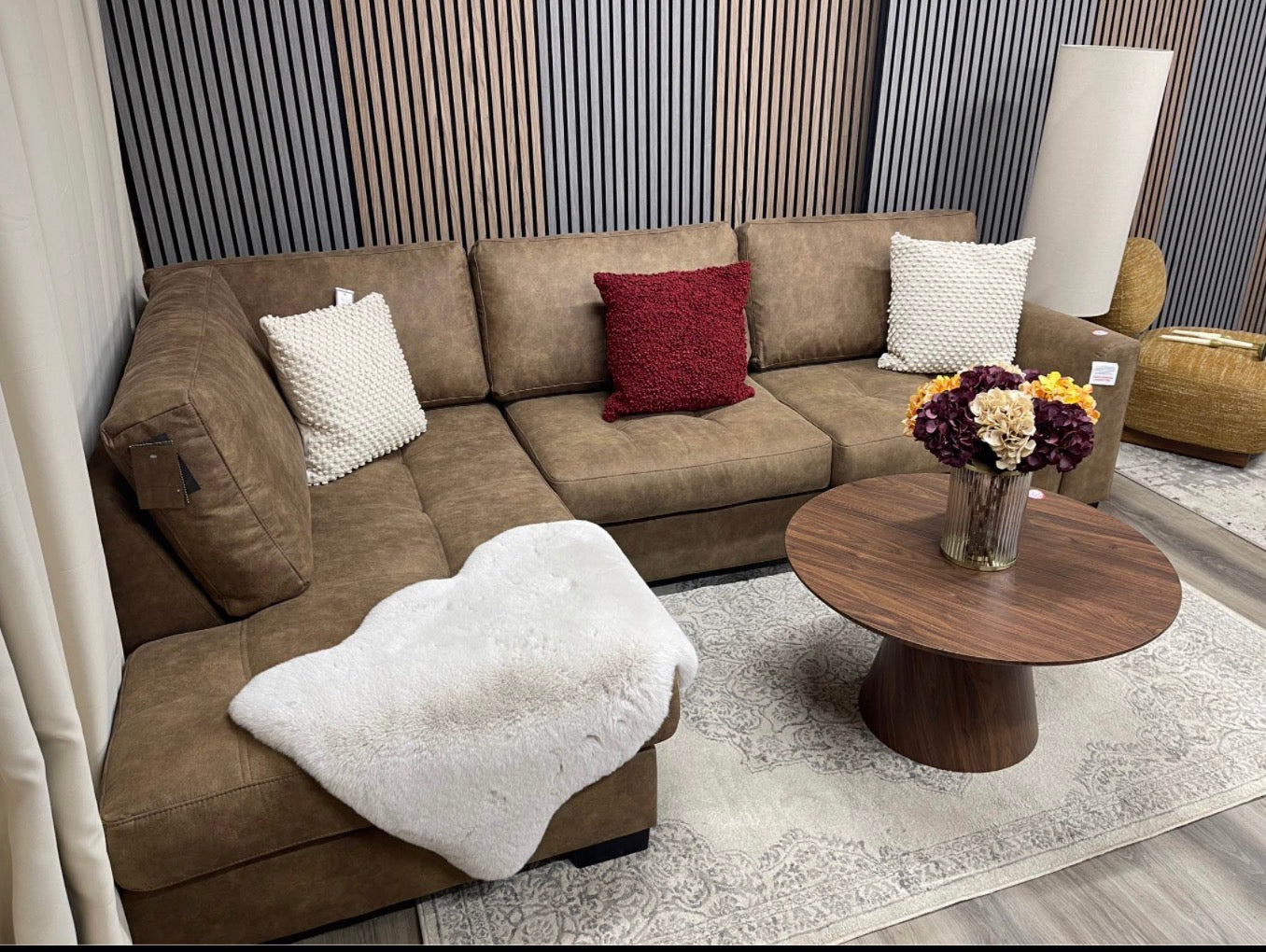 Brown Suede Large Corner Sofa