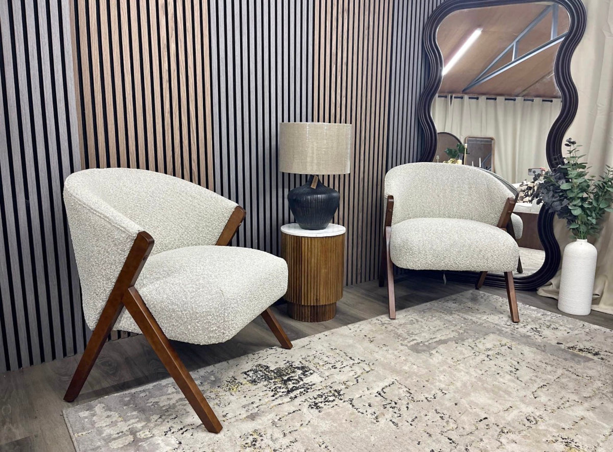 Set Of 2 Kira Speckled Stone Boucle Accent Chairs