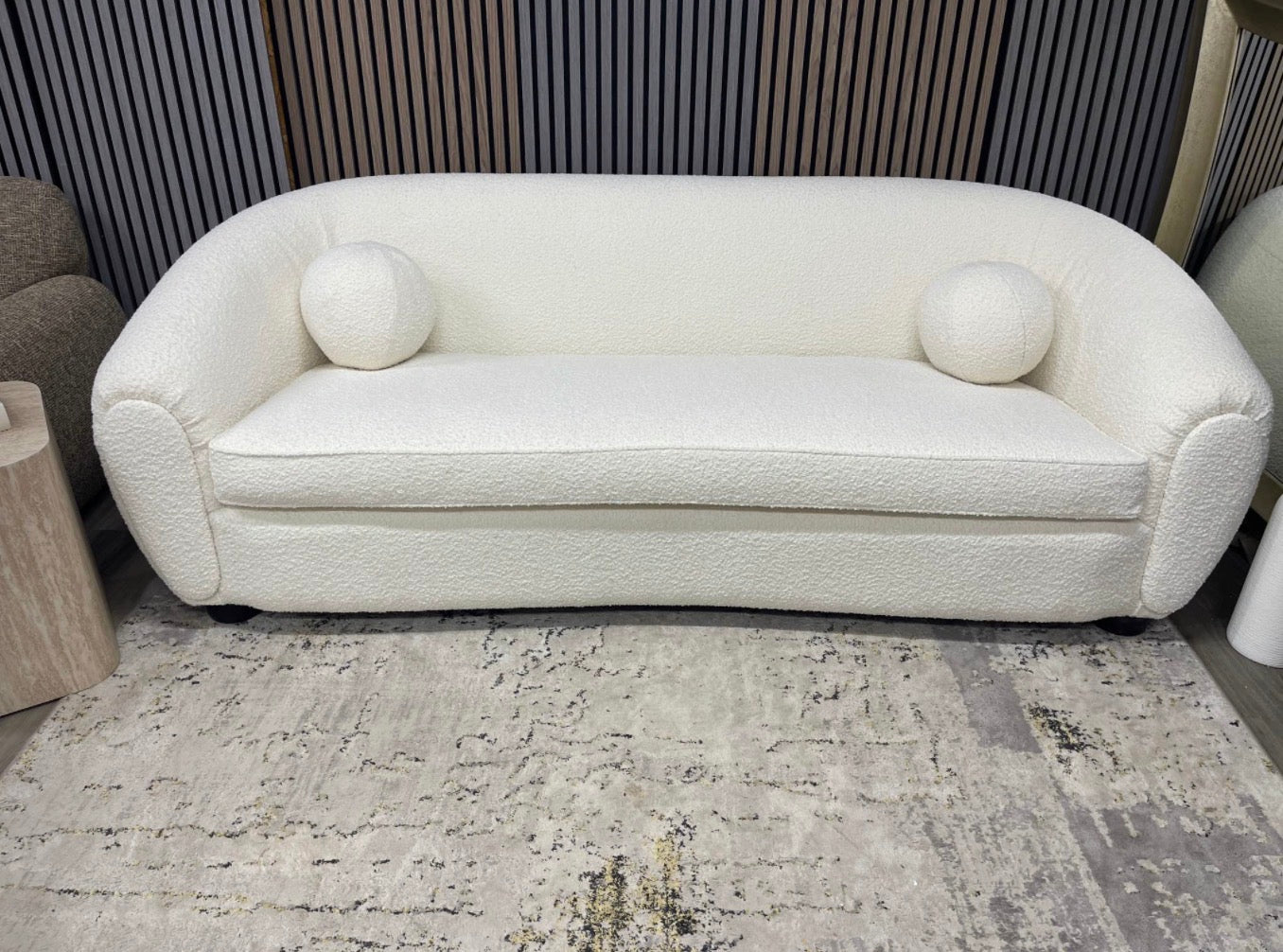 White Boucle 3 Seater Sofa