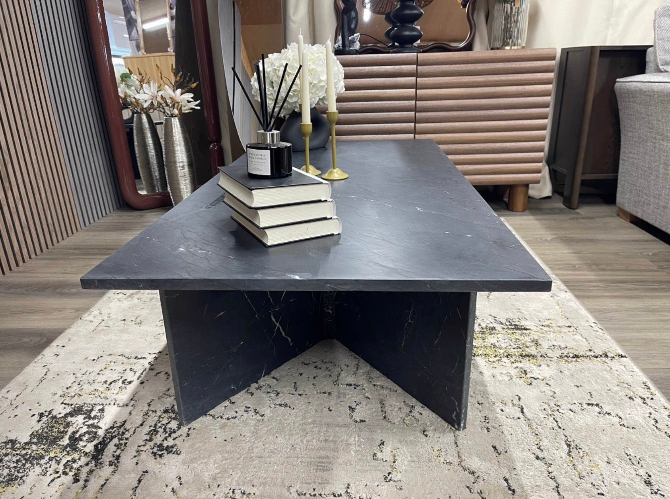 Vega Rectangle Black Marble Coffee Table
