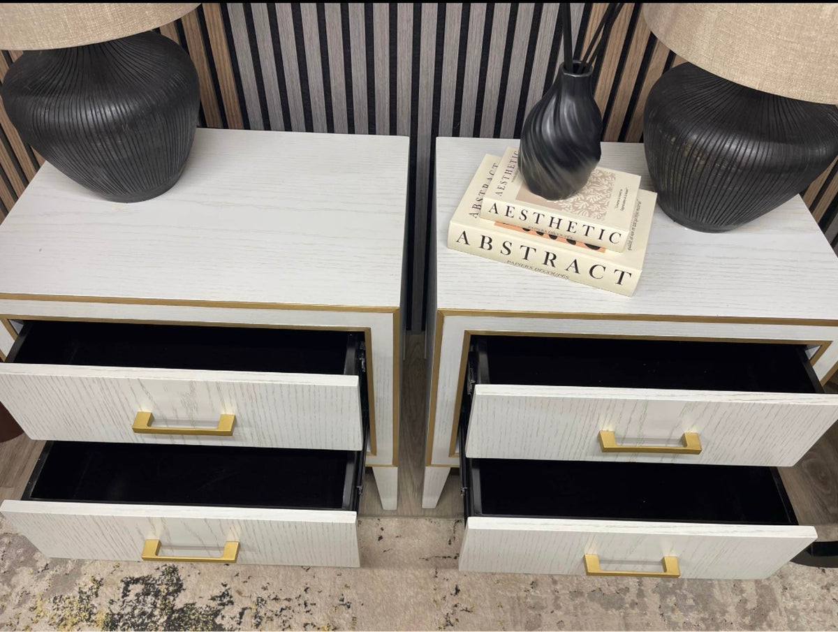 Emma Light Grey Bedside Table With Brass Inlay x2