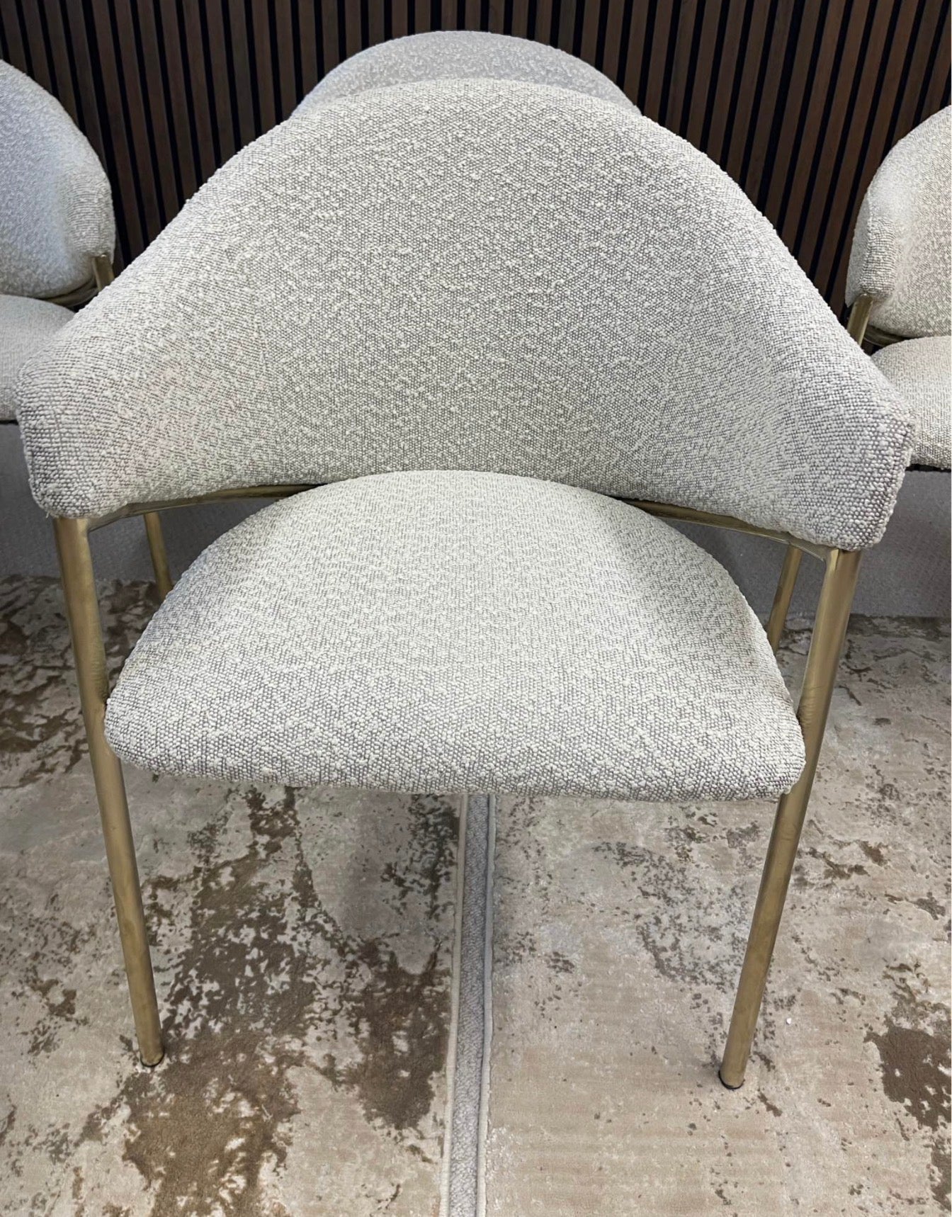 Speckled Stone Boucle Carver Dining Chairs x6