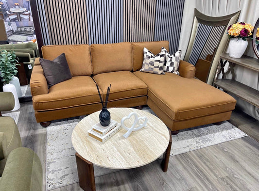 Nola Caramel Mohair Velvet Right Hand Chaise Sofa