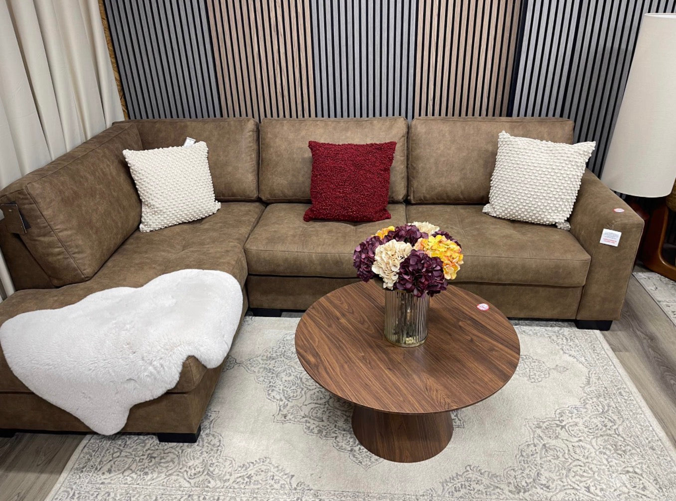Brown Suede Large Corner Sofa