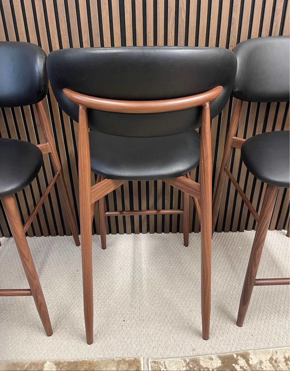Halston Black Faux Leather Kitchen Stools x3