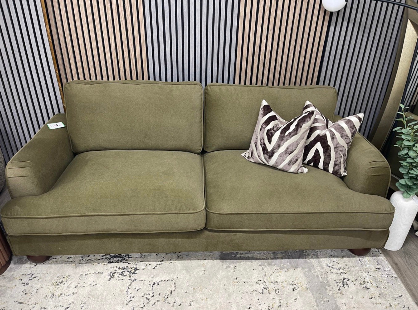 Moss Green Mohair Velvet 3 Seater Sofa
