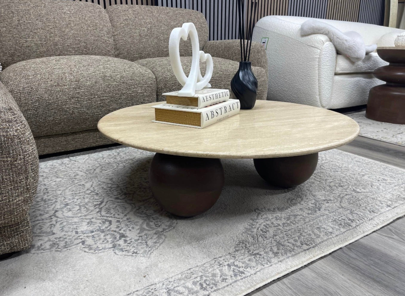Round Natural Travertine Coffee Table