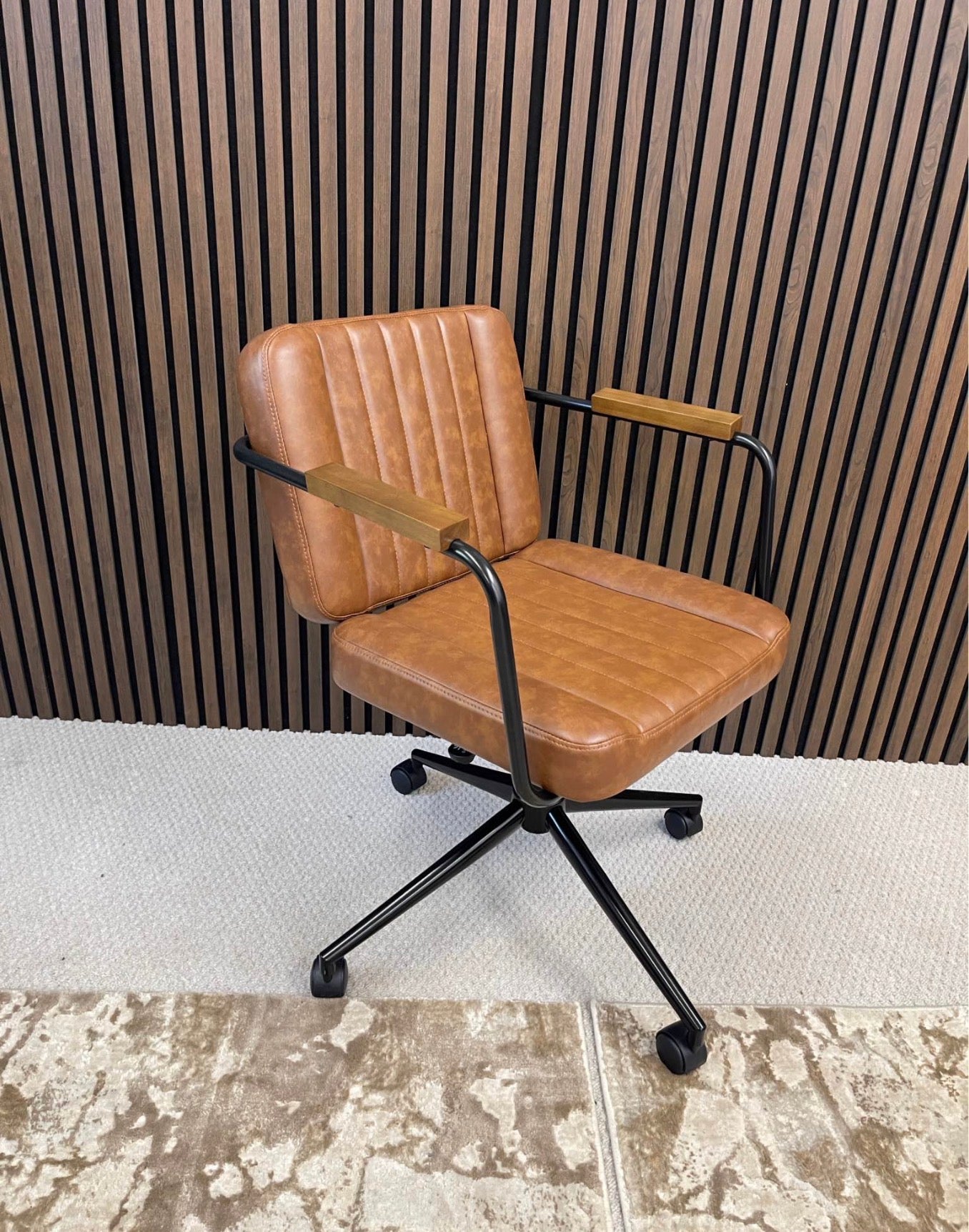 Vintage Tan Faux Leather Office Chair