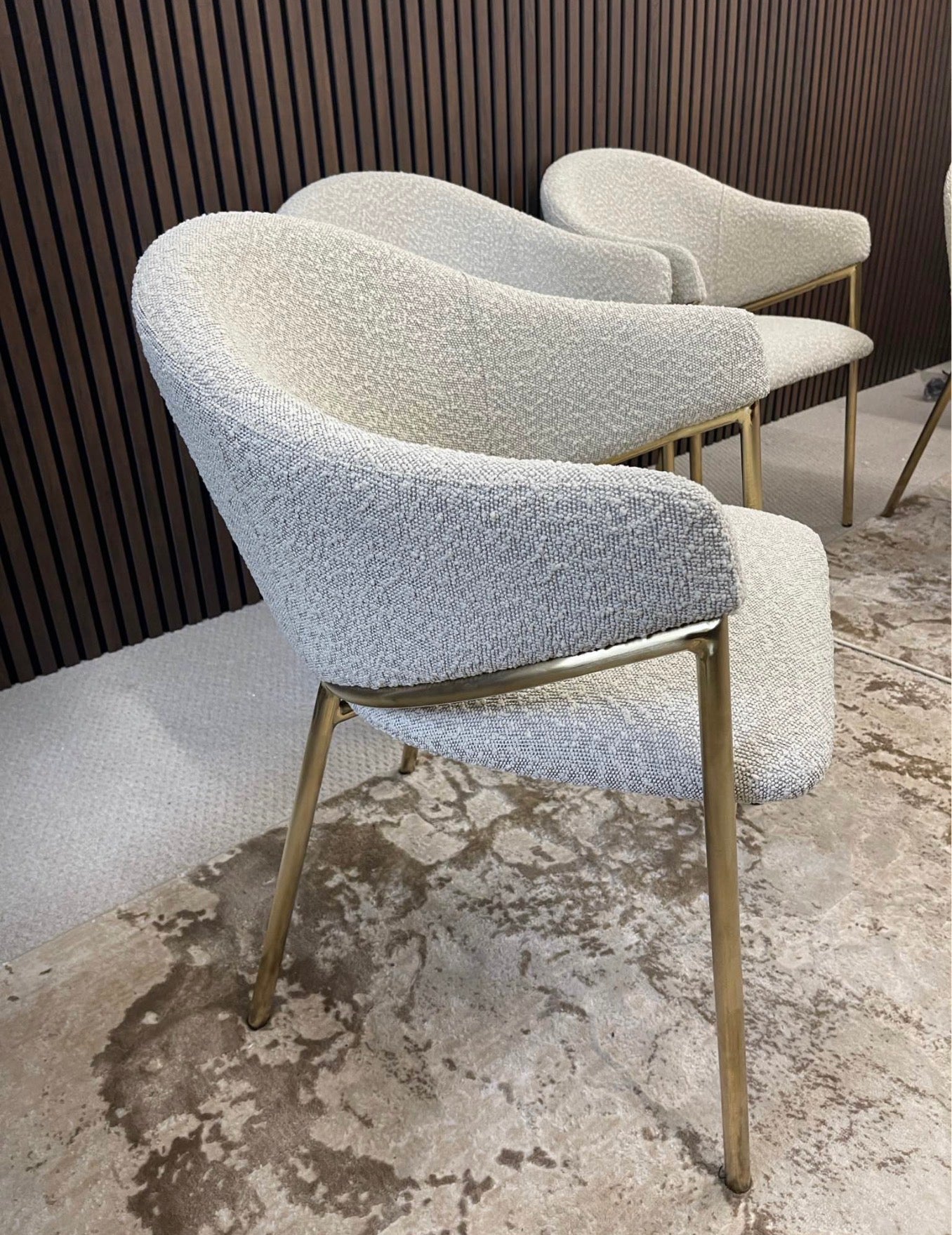Speckled Stone Boucle Carver Dining Chairs x4