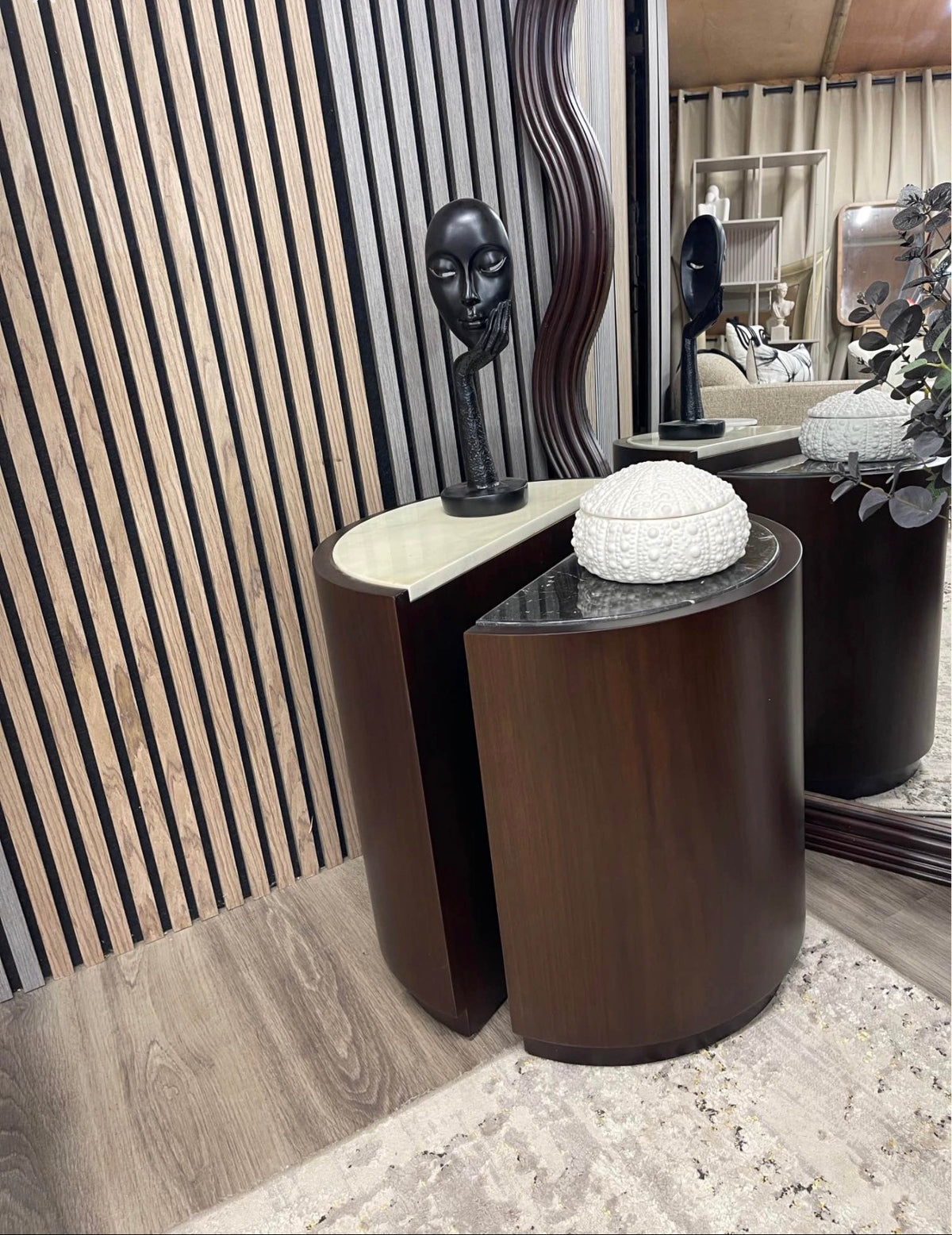 Natural Wood And Marble Side Table