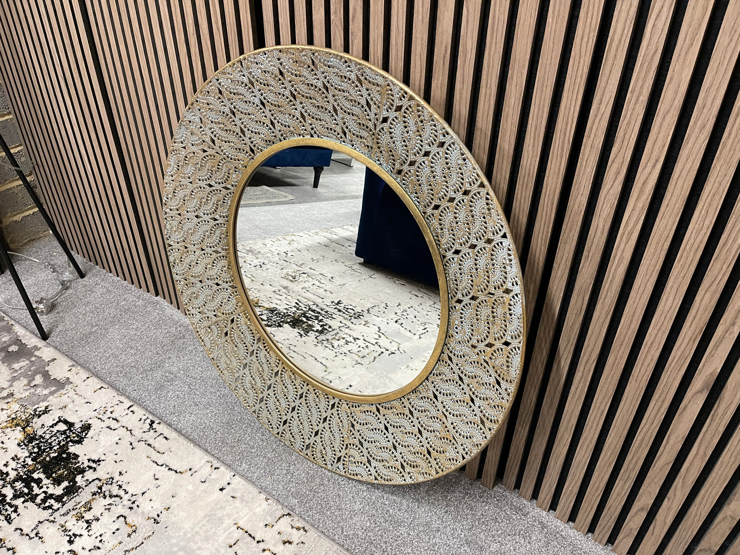 Round antique gold effect mirror