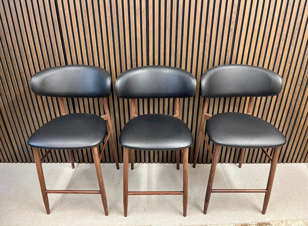 Halston Black Faux Leather Kitchen Stools x3