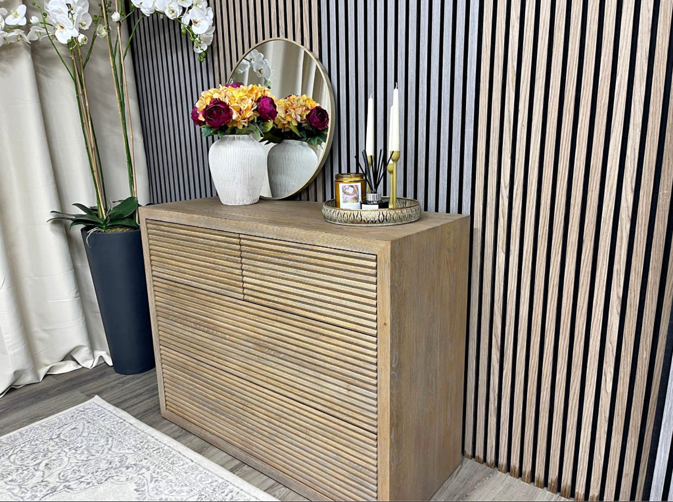 Ribbed Oak Chest Of Drawers