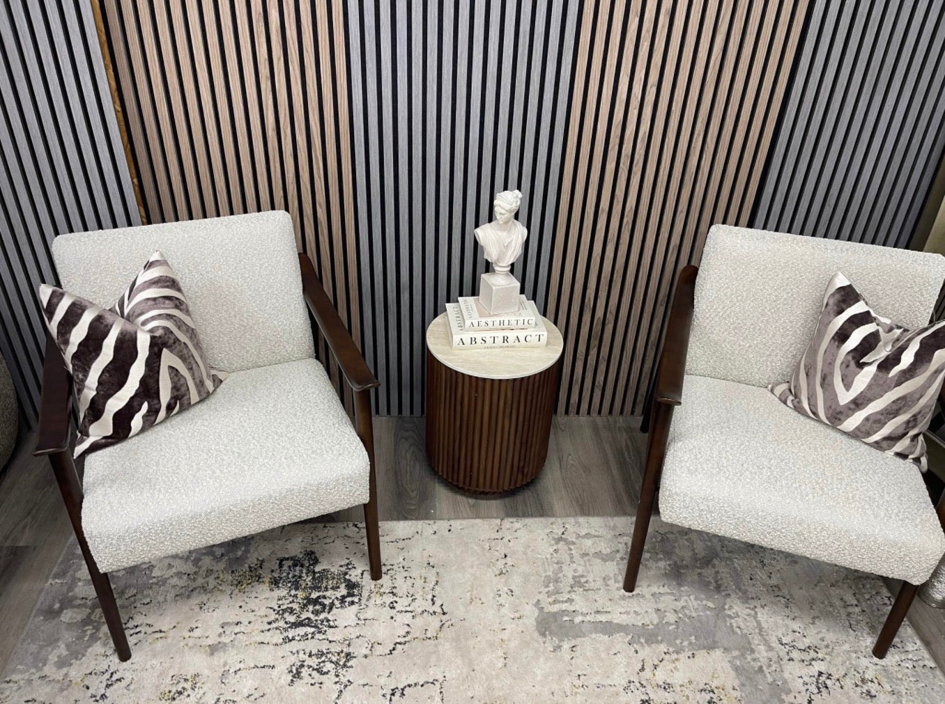 Set Of 2 Lola Speckled Stone Boucle Accent Chairs
